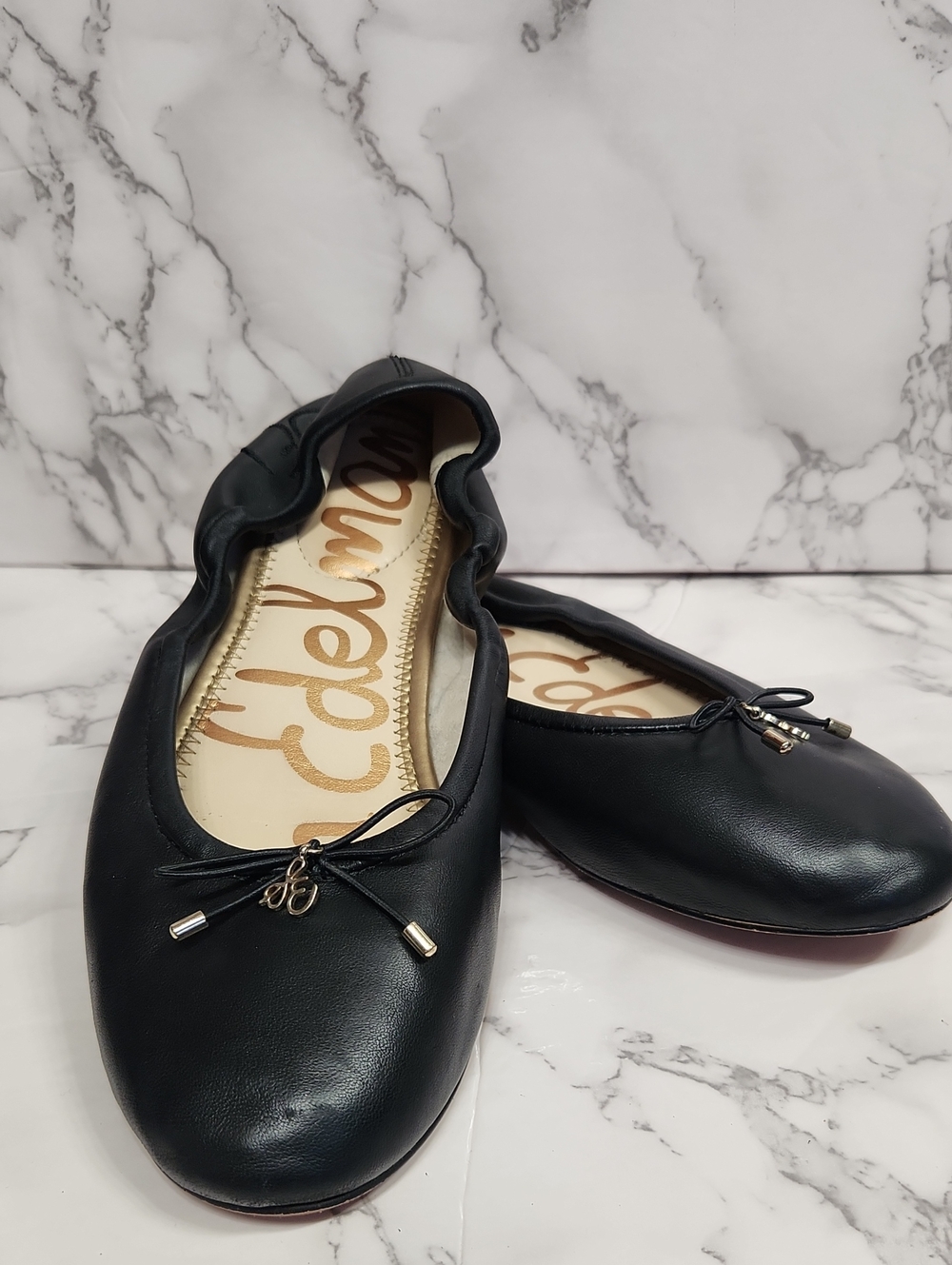 Sam Edelman FELICIA Black Ballet Flats with Bow and Metal Tips